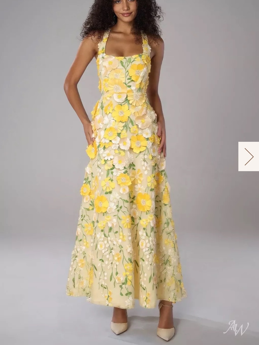AW Bridal Lucie Yellow 3D Floral Embroidered Dress Size 20